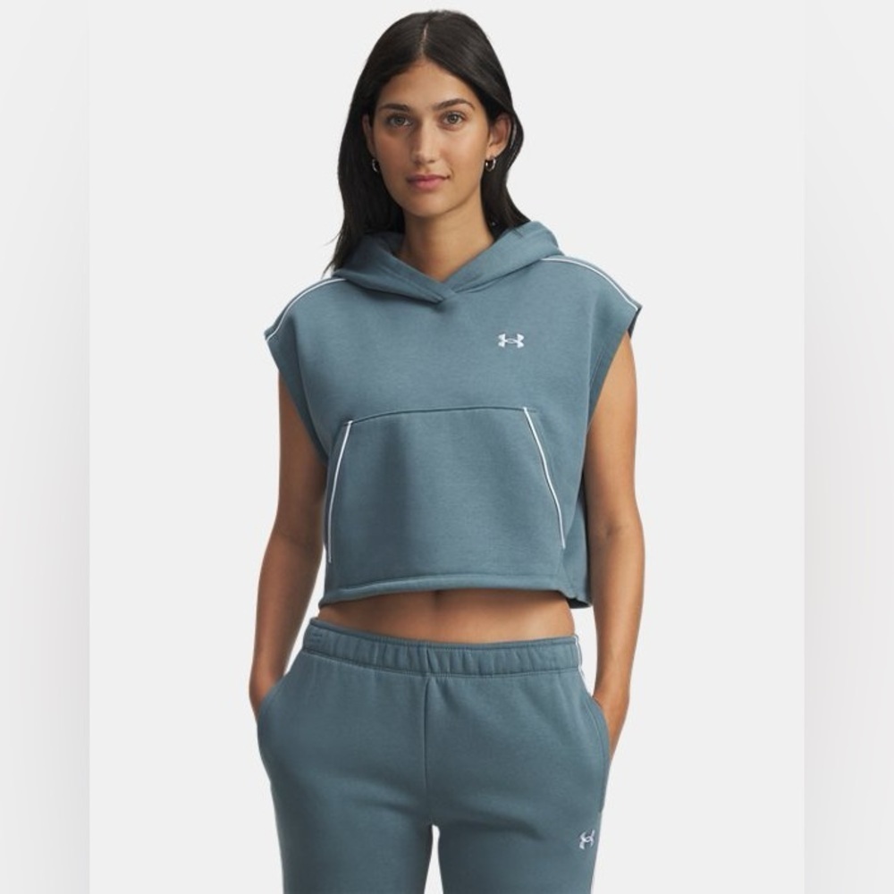 NWT Under Armour Womens Rival Fleece Piped Sleeveless Hoodie & Pants Size Small